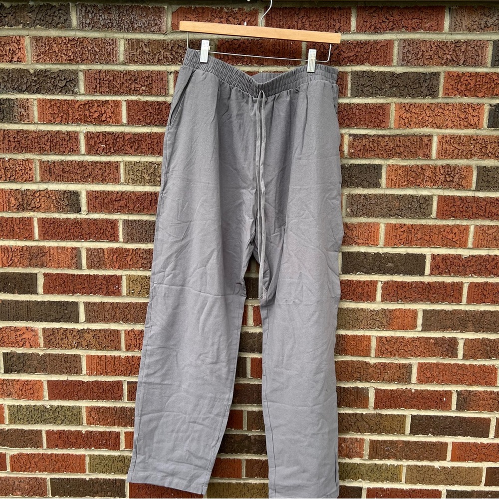 SHEIN Gray Drawstring High Waisted Straight Fit Crepe Pants